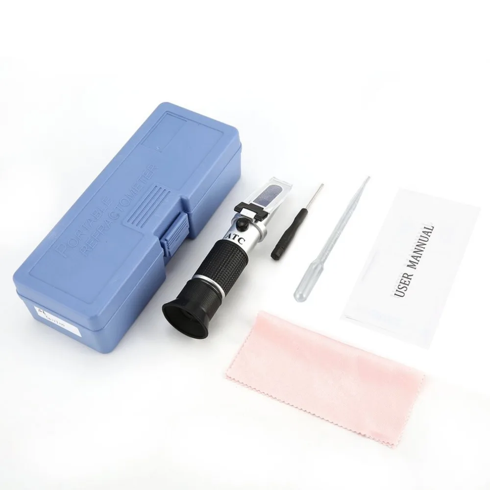 

0-32% Sugar 0-28% Salinity Concentration Handheld Refractometer Optical Wine Content Meter Mini ATC Measuring Tester