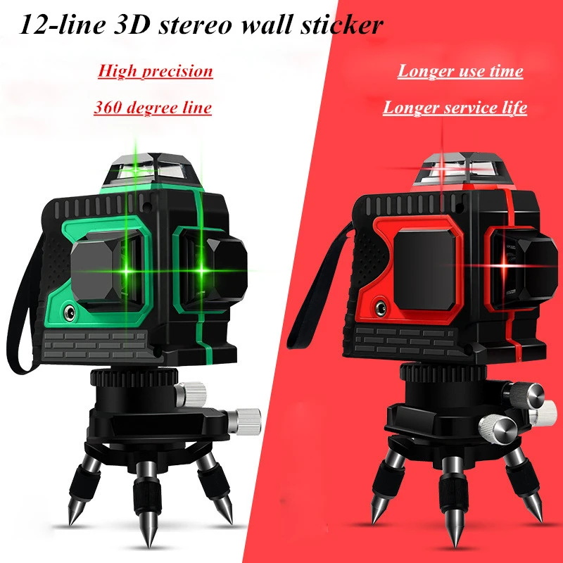 

12 Lines 3D Green Laser Level Self-Leveling 360 Degre Horizontal And Vertical Cross Lines Green Laser Line With Tripod Battery