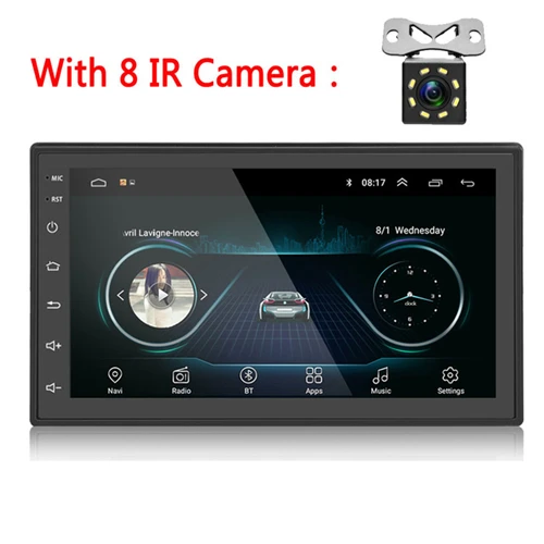 Podofo 2 Din 7'' Android Car Radio GPS WIFI Multimedia Player Touch Screen Bluetooth FM Auto Audio Stereo Mirrorlink - Цвет: With  8 IR Camera