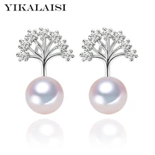 YIKALAISI 925 ювелирные изделия из серебра натуральный жемчуг сережки-гвоздики, ухо манжеты Серьги для женщин циркония