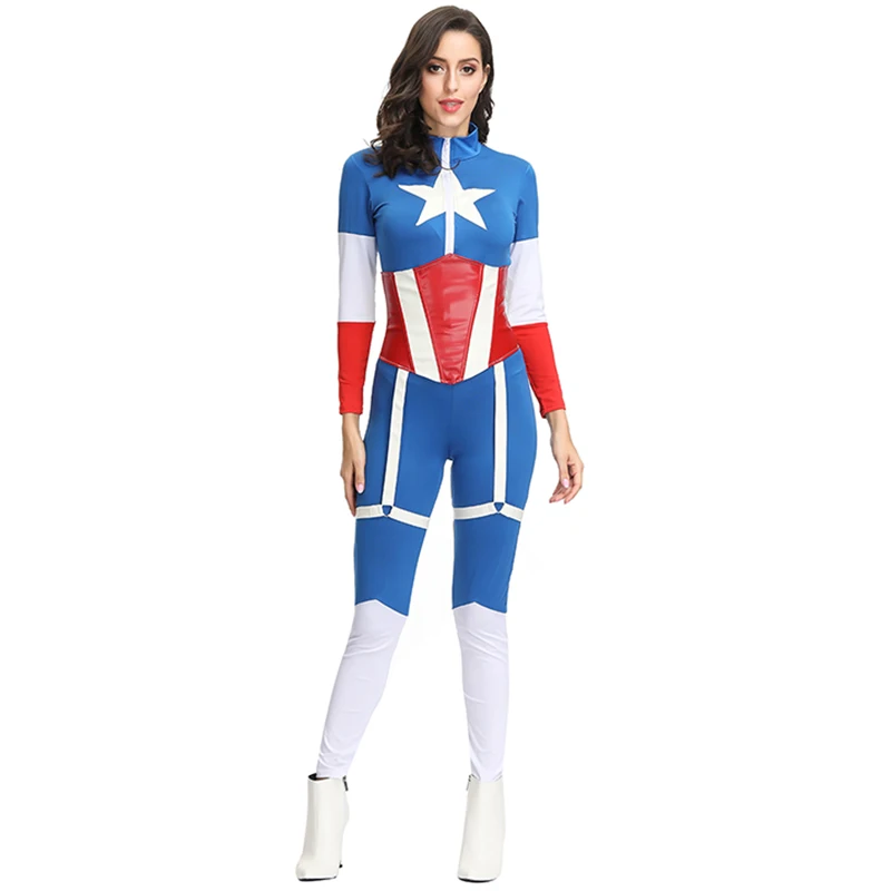 Взрослый костюм Капитана Америки женщина Хэллоуин супергерой Вечеринка Необычные наряды Карнавальная фантазия косплей костюм супер женщины наряд