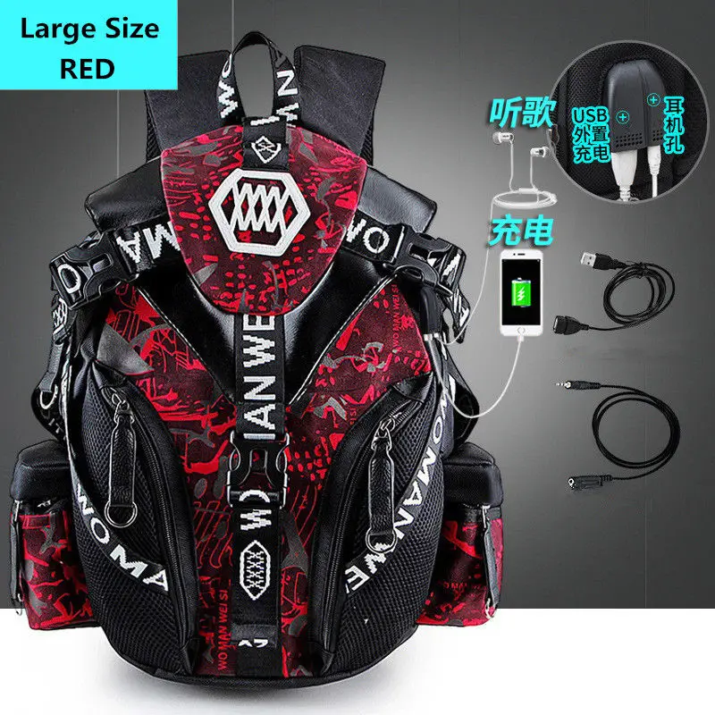Дышащий рюкзак для ноутбука с зарядкой от usb 15,6 дюймов, мужской школьный рюкзак большой вместимости для мальчиков, повседневный мужской рюкзак для путешествий Mochila - Цвет: Red Large with USB