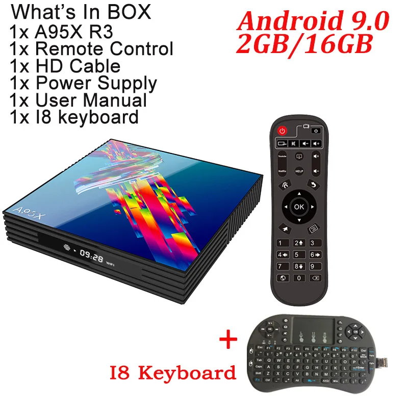 A95X R3 Smart tv BOX Android 9,0 4 Гб ram 64 Гб Rk3318 4k медиаплеер Google Play 2,4G& 5G wifi BT телеприставка pk H96 MAX - Цвет: 2G 16G with i8