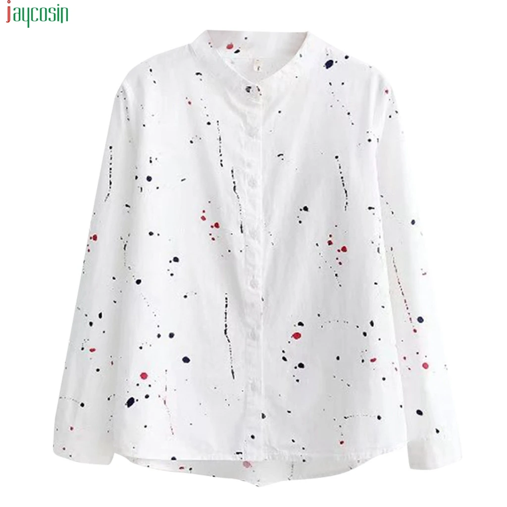 

JAYCOSIN Casual Blouse Women 2019 new Fashion Long Sleeve Print Button Blouse Shirt Casual Loose Blouse Streetwear New Arrival