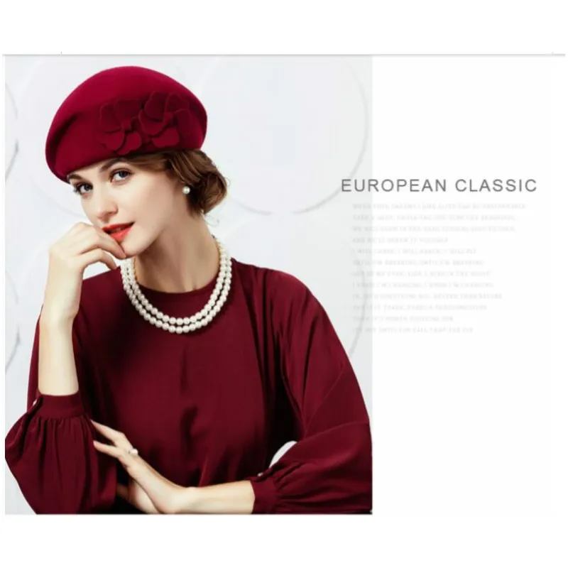 Женская зимняя Милая шапка, женская элегантная модная кепка для отдыха, Женская шерстяная шляпа Fedora, шерстяная Подарочная Кепка, английская B-7512