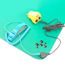 Зеленый антистатический коврик, 2 слоя, зеленый цвет, 1 шт., штепсельная вилка европейского стандарта для склеивания земли, антистатический ремешок, заземляющий шнур