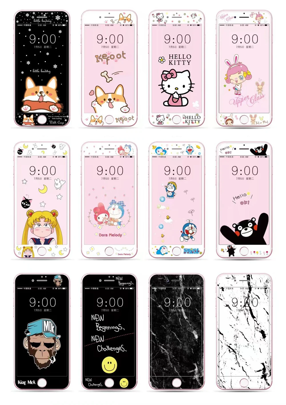 Kitty Защитная пленка для экрана из закаленного стекла для iphone 8 Plus 6 6s 7 Plus Tom Jerry Bear мультяшная 3D изогнутая кромка пленка для полного покрытия DH84