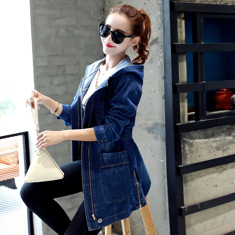 buy  Hooded Denim Women Jackets Spring Autumn Loose Vintage Long-sleeved Jeans Jacket Casual Student Sli