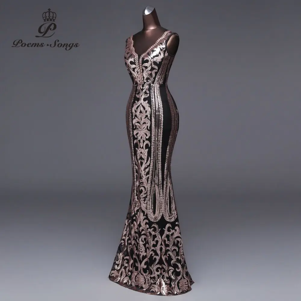 

2019 European and American spring and summer new V-neck sequins dignified atmospheric fishtail MAXI long dress sexy Dress + suit