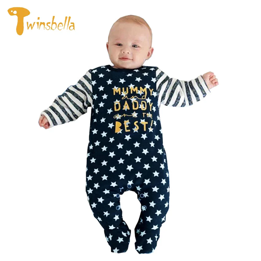 

TWINSBELLA Baby Rompers Newborns Autumn Cute Striped Stars Hearts Pattern Infant Baby Girls Jumpsuits Overall