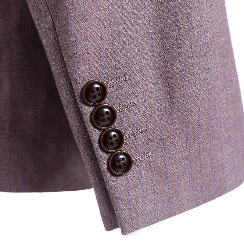 2018 Brown Stripes Suit Men Costume Mariage Homme Slim Fit Tuxedo Groom 2 Piece Double Breasted Suit Blazer Prom Wedding Suits