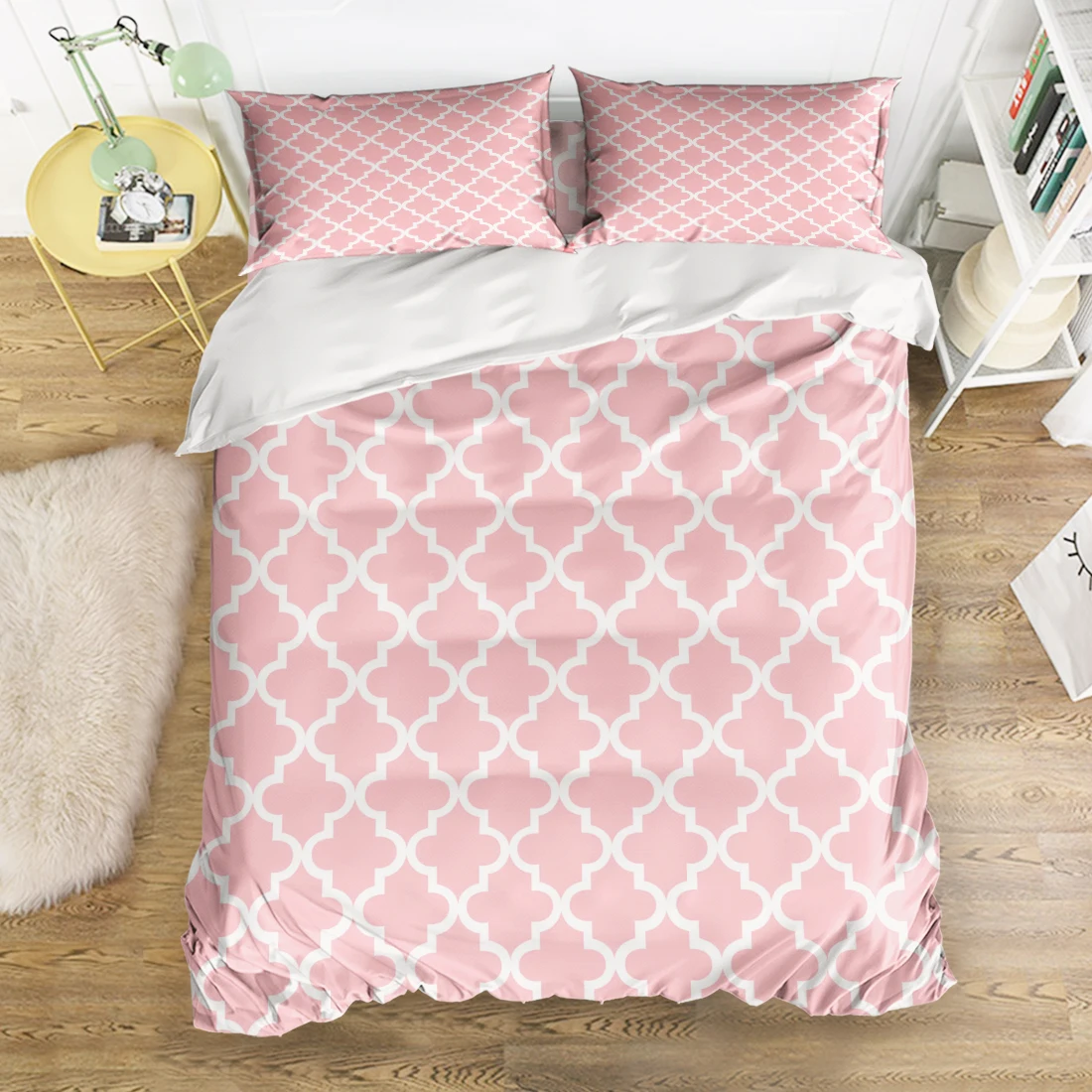 CHARMHOME Geometric Pattern Pink Bedding Sets 4pcs Duvet Cover Bed