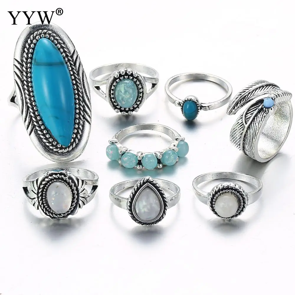 Zinc Alloy Ring Set with turquoises silver color plated Unisex & mixed