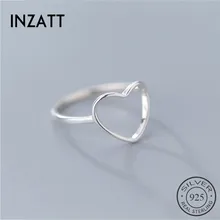 Inzvolo anel genuíno 925 prata, anel de prata esterlina minimalista para mulheres casamento oco coração moda joias bonito presente do dia dos namorados