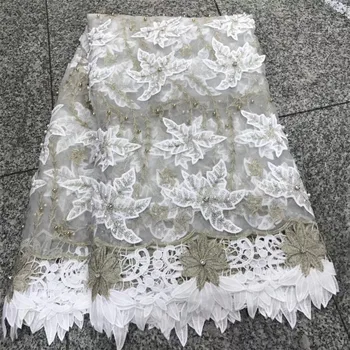 

Amazing Wedding lace beautiful 2018latest African Heavy hand lace Mesh with beads lace Fabrics for Evening dresses Gray H146-2