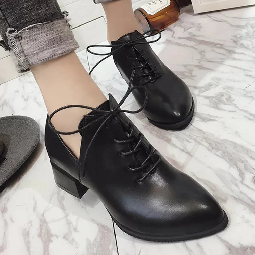 

Woman Thick Heel 2018 new rough with single shoes wild chic Korean style shoes students retro small shoes High Heels taste shoes