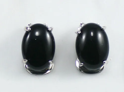 

Hot sell Noble- wholesale lady's favourite jewelry 13*16mm black jade silver plated stud earrings #004 5.29