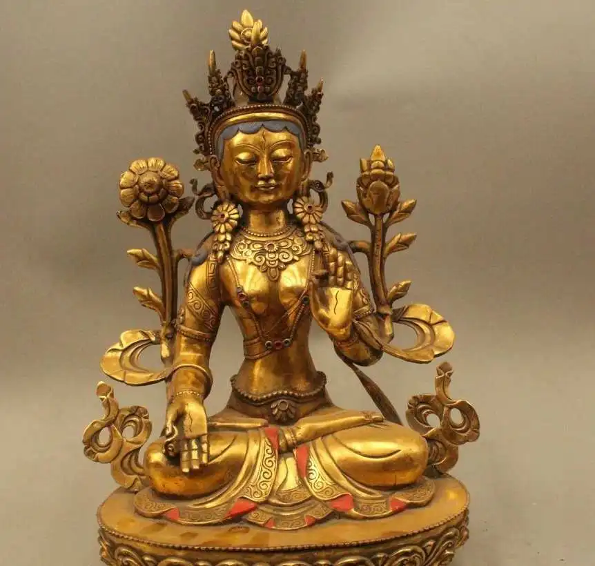 

18" China Tibet Tibetan Buddhist Bronze Gild White Tara Bodhisattva Buddha Statu