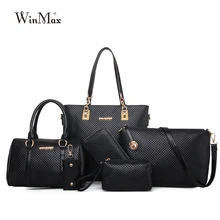 Mujeres Enrejado de diamante bolsas Socialite 6 unids set PU Bolsa de asa Superior de Cuero Boston Bolso Chica de Moda Bolso Caual Totalizador