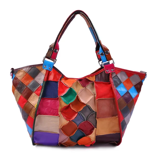 2014 female genuine leather sheepskin messenger bag girls patchwork bag women leather handbags