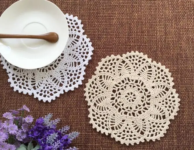 HOT round lace cotton table place mat cloth crochet dish placemat pad dining coaster cup mug Tablecloth handmade doilies kitchen