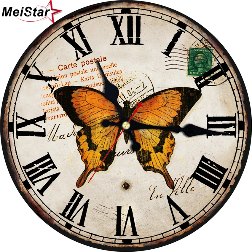 

MEISTAR Romantic Papillons Silent Clock Home & Garden Living Room Office Kitchen Wall Decor Art large Wall Clock horloge murale