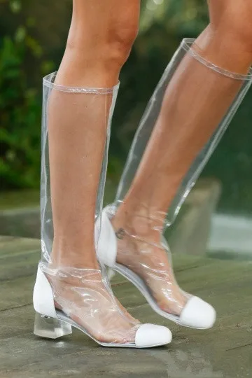 KALMALL Botines transparentes de PVC para mujer, altas hasta el muslo, estilo Kardashian, informales, con tacón de bloque| | - AliExpress