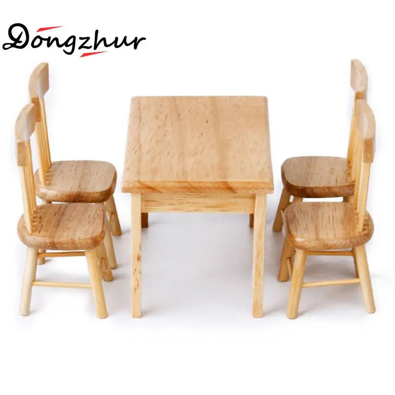 Wood Dollhouse Miniature 1:12 Chalet Restaurant Combination Dining Table Chair Furniture Doll House Wooden Toy House Accessories