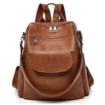 

2019 New Leather Women Backpack for Teenager Girl Large Capacity Multifunction School Backpack Sheepskin Travel mochila