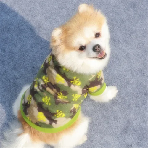 따뜻한 양털 애완견 옷, 귀여운 해골 프린트 애완동물 코트, 강아지 셔츠 재킷, 프렌치 불독 풀오버, 위장 개 의류 3