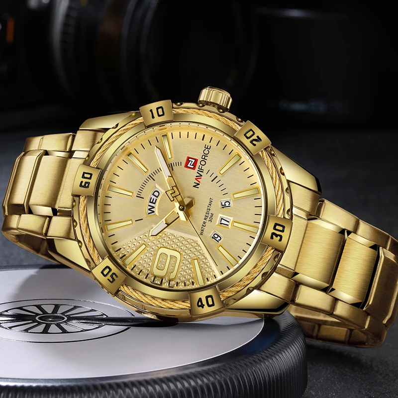 2018 New Brand Luxury Men Watches NAVIFORCE Men's Full Steel Clock Waterproof Quartz Gold Watch Man Fashion Sports Wrist watch