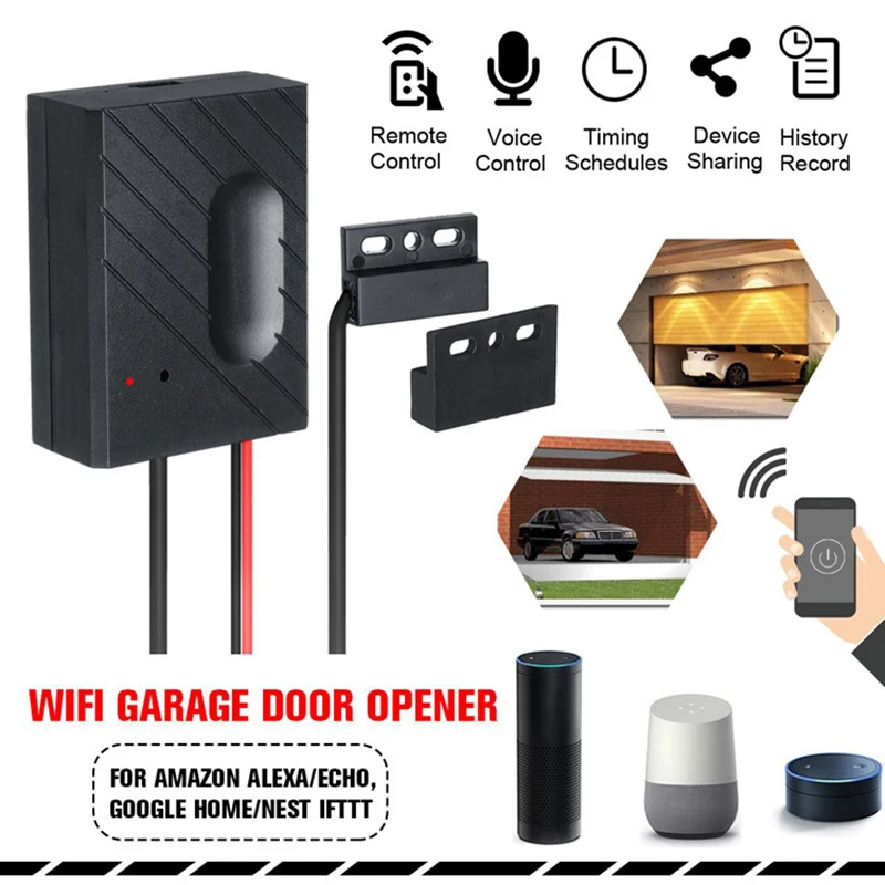 

WiFi Garage Door Controller Door Switch for Alexa Google for Car Garage Door Opener APP Remote Control Timing Voice Control