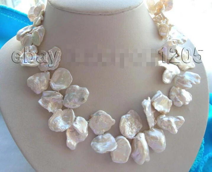 

>>> >> 26mm White Reborn Keshi Petal Pearl Necklace 14KGP!