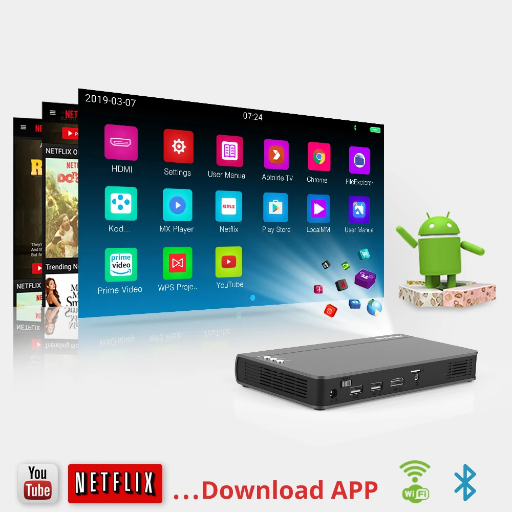 BYINTEK UFO P12 300inch 2019 Newest Smart 3D Full HD 4K 5G WIFI Android Pico Pocket HD Portable Micro Mini LED DLP Projector