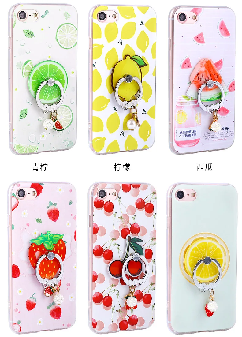 3D Fruit Cases For iphone 7 6 Case TPU Fundas For iphone 8 6s Se 5s 7 Plus Cover Bag With Ring Soft Back Phone Case Cute Rope q9