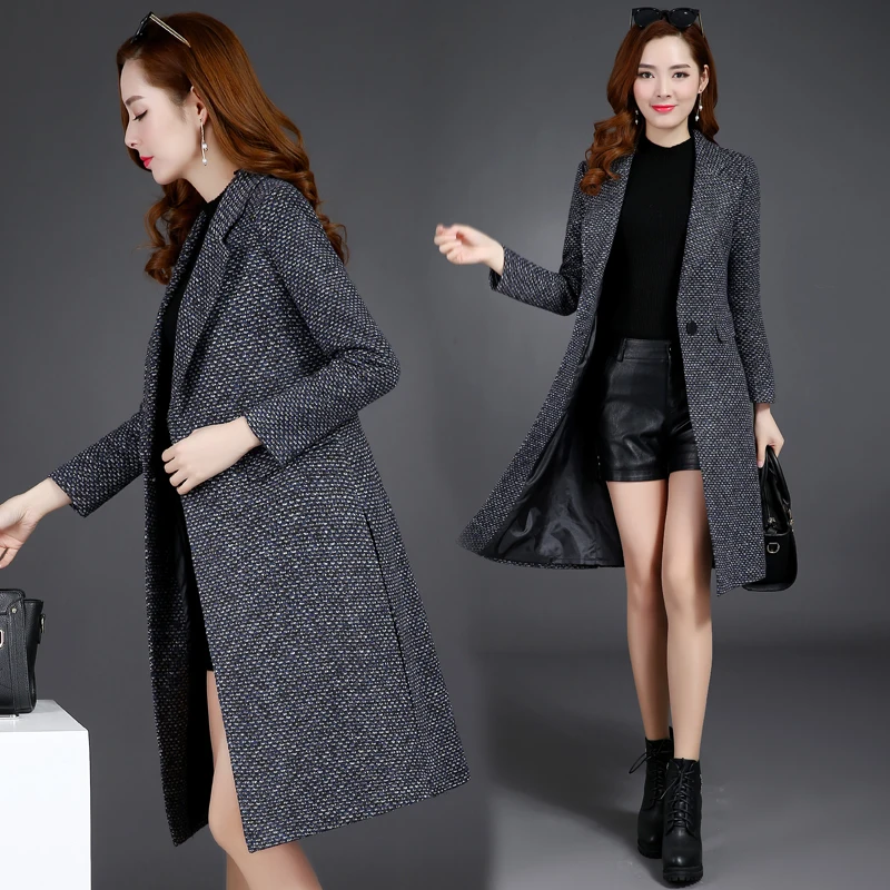 

2019 spring and autumn new slim slimming one button suit collar woolen coat long windbreaker female jacket winter Women