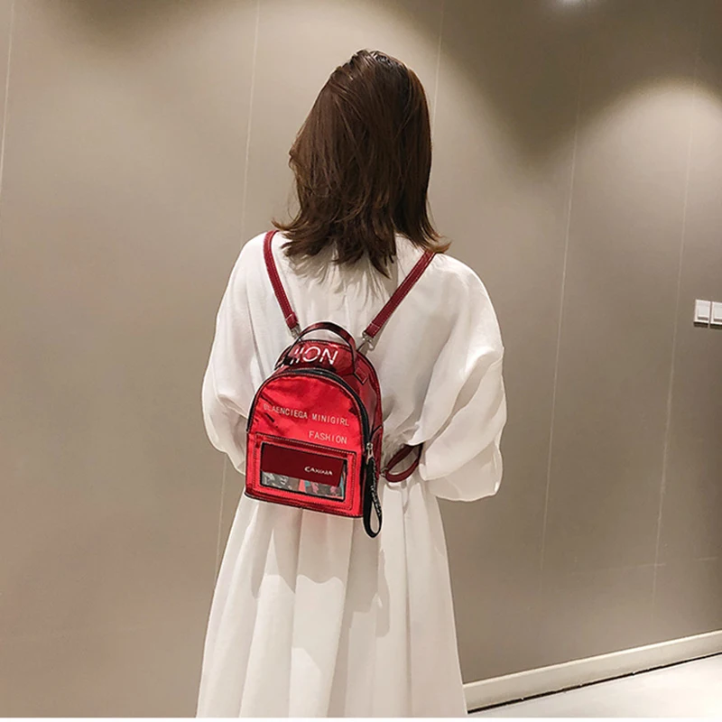 Laser mirror letter mini backpack women fashion clear bags ladies luxury backpack 2019 crossbody high quality student bag