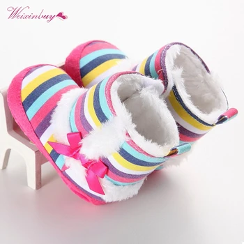 

Colors Striped Baby Girl Winter Wool Cotton Padded Shoes Newborn Infant Baby Warmer Boots