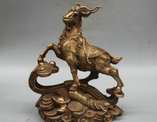 10'' China Wealth Money Auspicious Animal Sheep Goat Bronze Statue decoration bronze factory outlets | Дом и сад