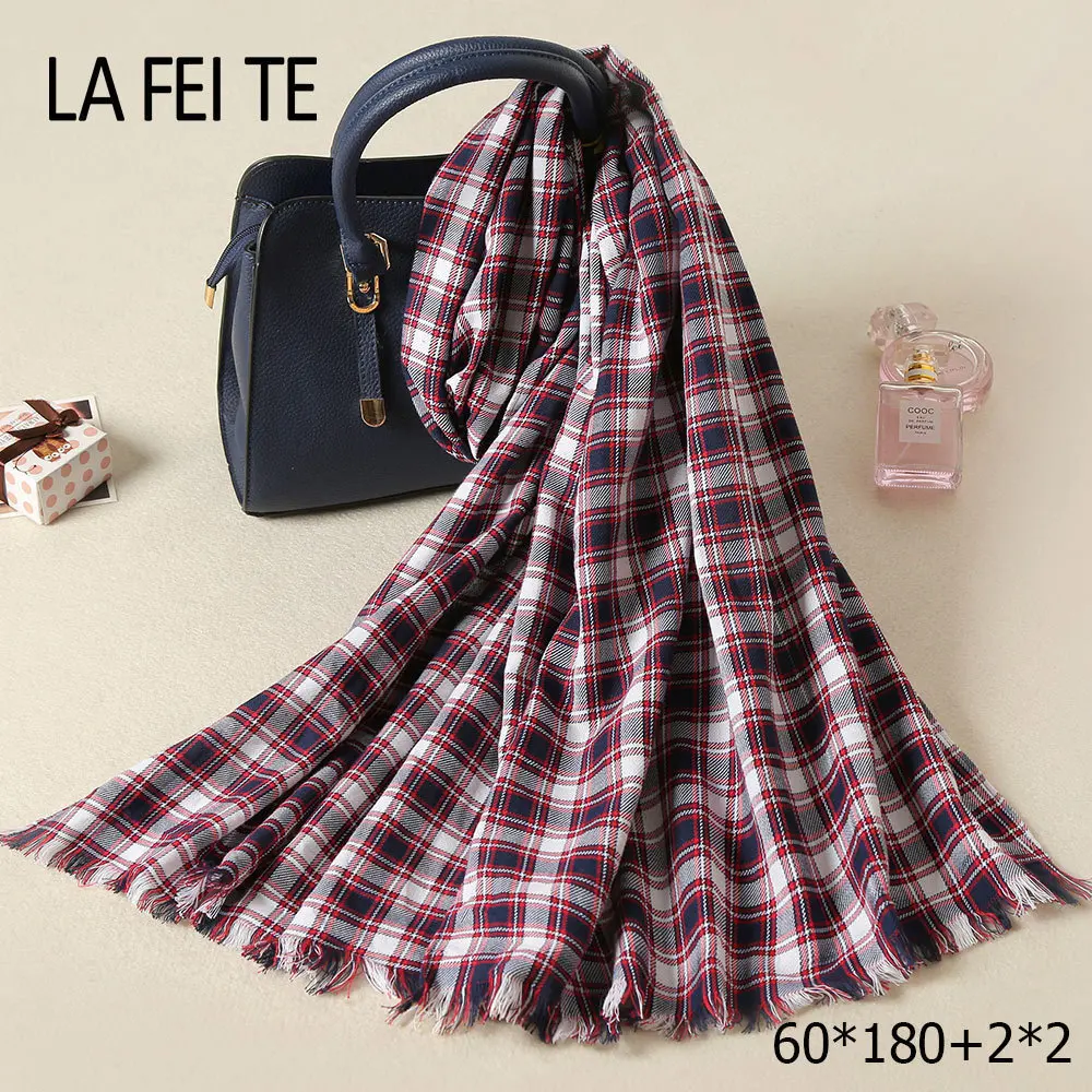 font b Tartan b font Long Cotton Male Scarf Stole Foulard Neckerchief Designer Neck Black