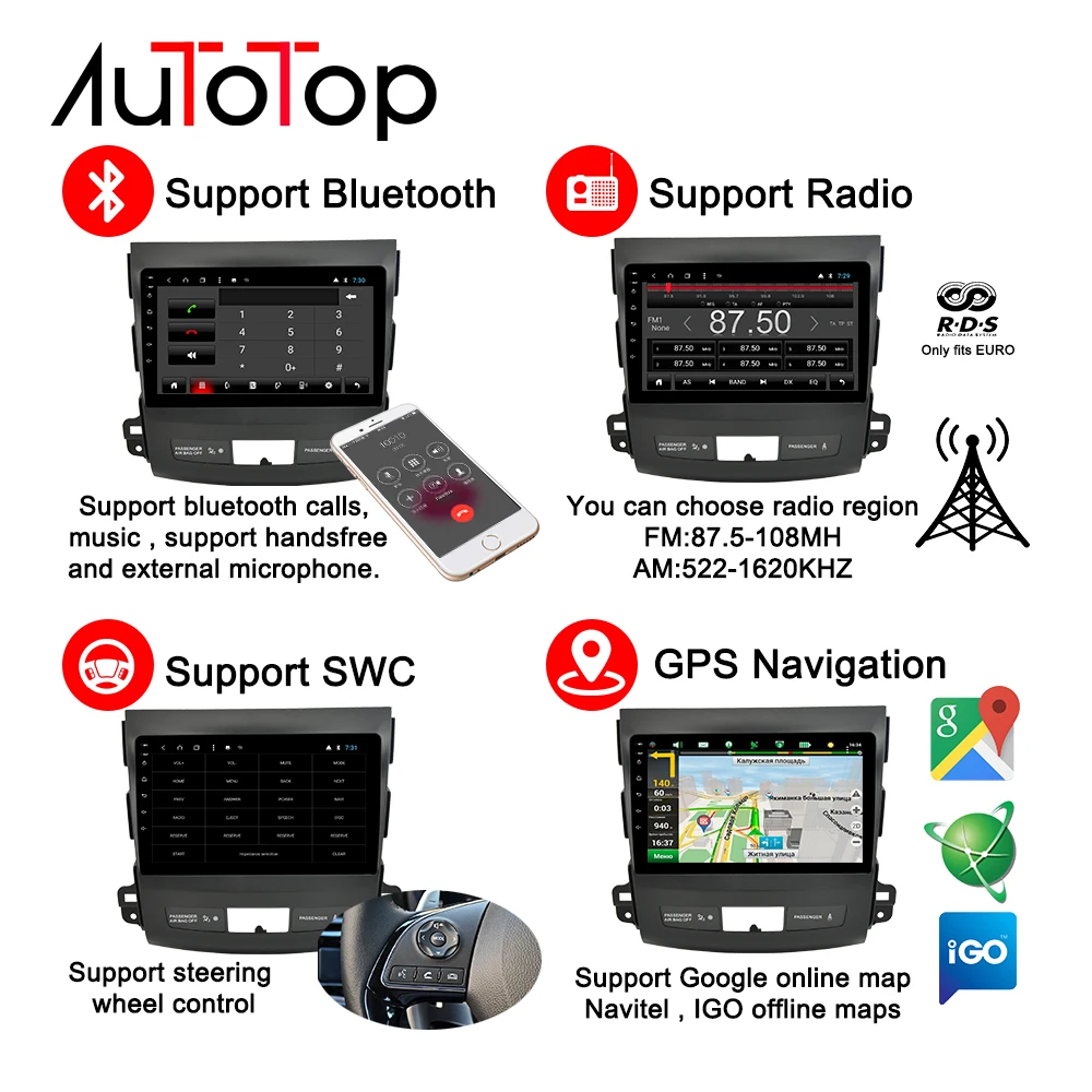 Автотоп " Android 8,1 автомобильный DVD Радио gps навигация Мультимедиа для Mitsubishi Outlander 2006-2012 peugeot 4007 Citroen C-Crosser