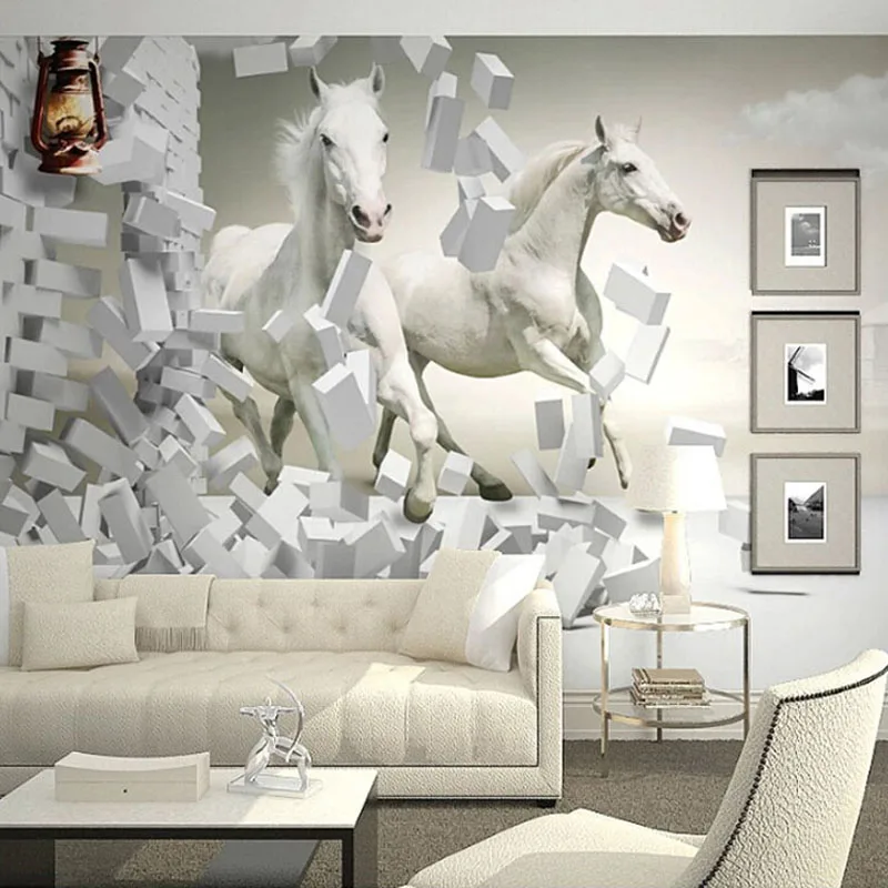 Обустройство дома на заказ 3D настенные фрески обои белая лошадь гостиная диван ТВ фон фото обои для стен 3D Рулон