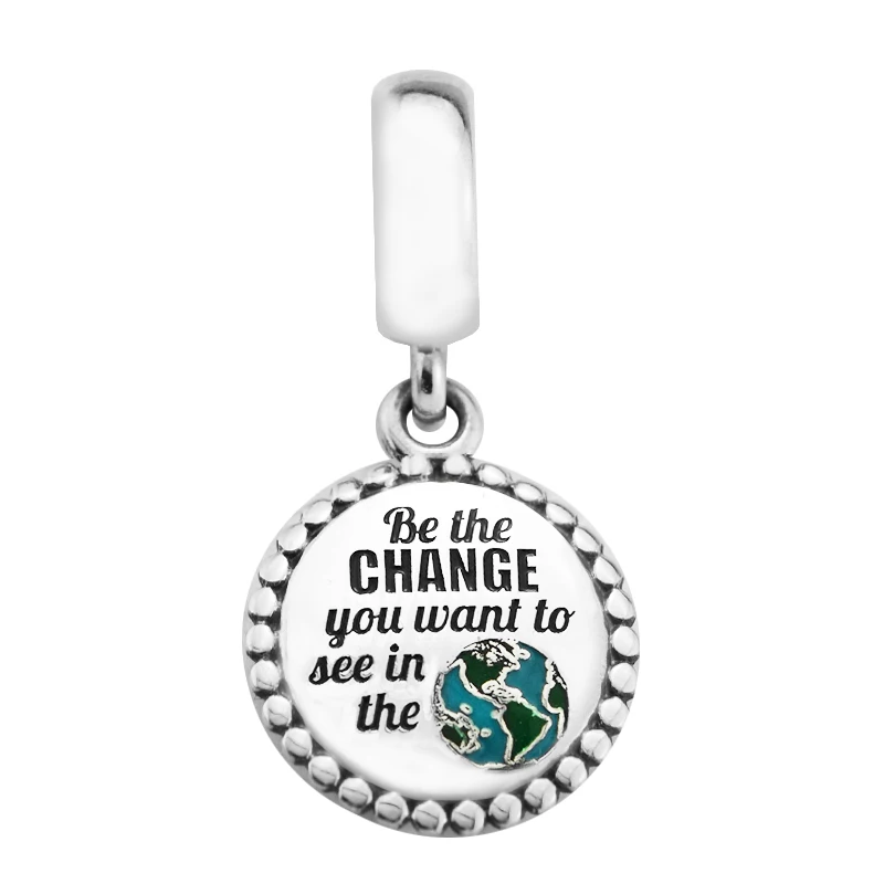 

CKK 925 Sterling Silver Be The Change Dangle Charm, Mixed Enamel Charms Original Beads Jewelry Fits For Bracelets