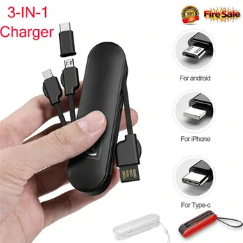 

Universal 3-in-1 Swiss Knife Style Charging Cable Micro USB Type-C For iPhone Android Multi-Function Phone Charger Cord