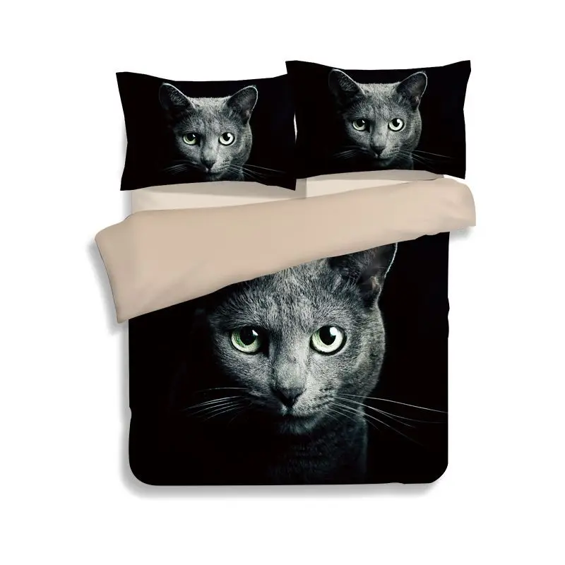 

simple bedding printed black cat comforter single twin queen king size 3/4PC soft home textile kids home decor 500TC pillowcases