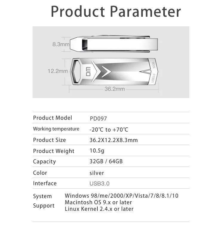 USB флеш-накопитель USB3.0 высокоскоростной PD097 32GB 64GB металлическая скорость записи от 10 MB-60 MB флеш-накопитель