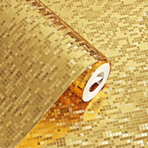 Q QIHANG Modern Luxury Gold Foil Mini Mosaic Background Flicker Wallpaper Roll Gold Color 0.53m*10m=5.3m2