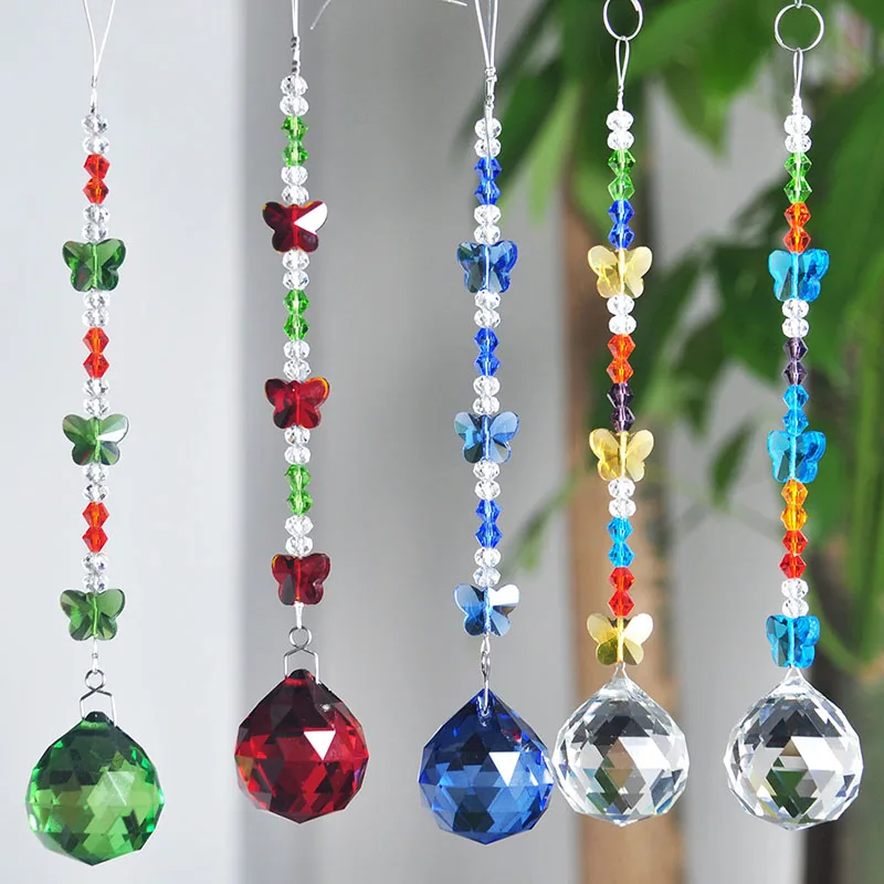 

30mm Faceted Ball 5 Color 6.5 Inch Pendant 5 pcs/set Chandelier Parts Crystal Prisms Car Hanging Tool Suncatche Home Accessories