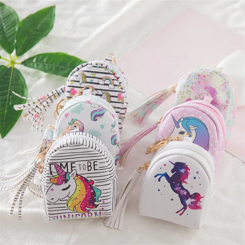 Unicornio caballo Llavero monedero Charms bolso de cuero Anime Llavero Lindo bolso colgante mujer coche borla Llavero