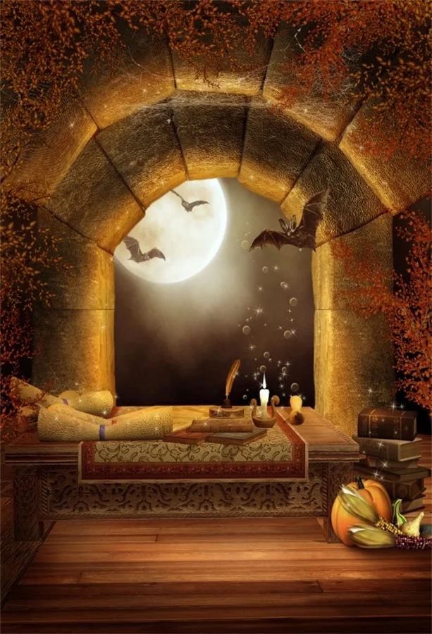 Laeacco Fairytale Moon Night Window Scenic Photography  